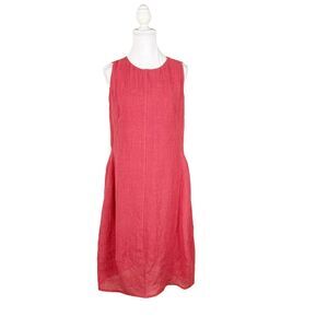 Q'Neel Nordic Design Linen Sleeveless Midi Dress Size 6 Coral Pockets Lagenlook